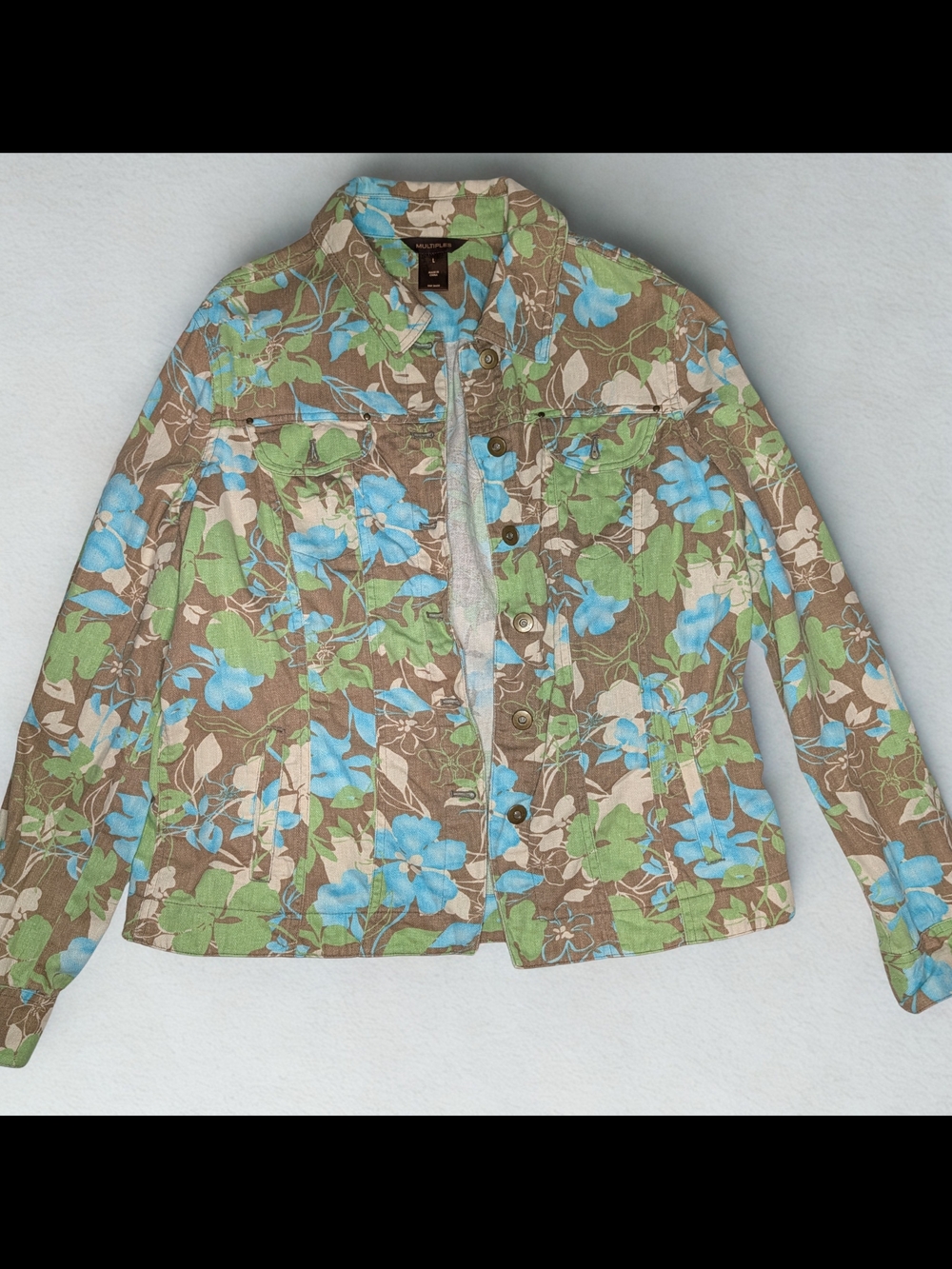 Multiples Floral Jean Jacket in Brown, Blue & Green